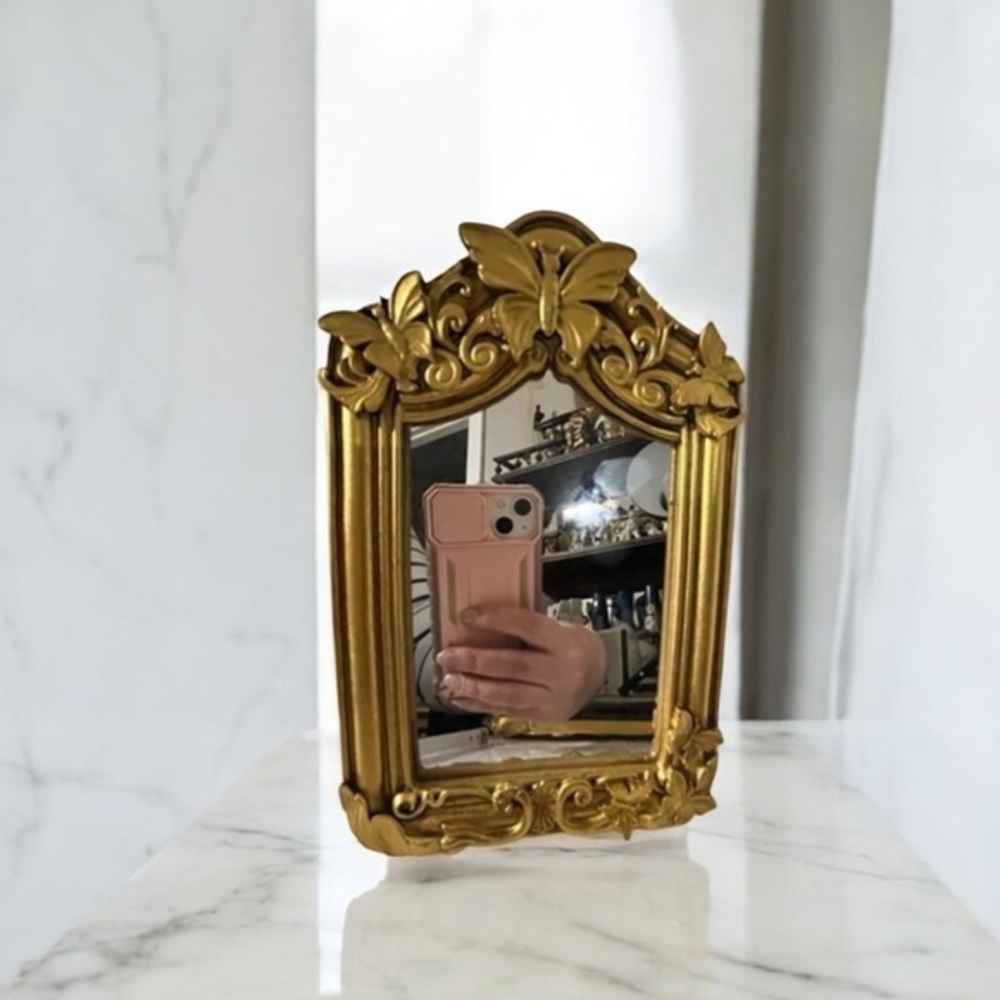 Table top mirror gold ornate frame with butterfly